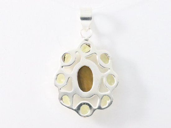 Opengewerkte zilveren hanger met tijgeroog en citrien afbeelding 3