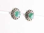 Fijne bewerkte ronde zilveren oorstekers met malachiet afbeelding 2
