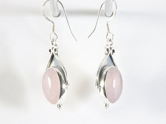 Bewerkte zilveren oorbellen met rozenkwarts afbeelding 2