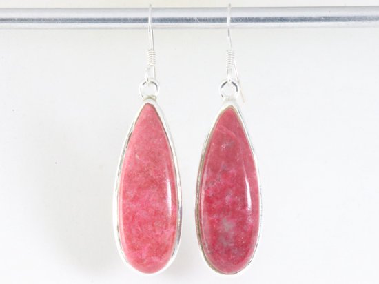 Lange zilveren oorbellen met roze thuliet afbeelding 4