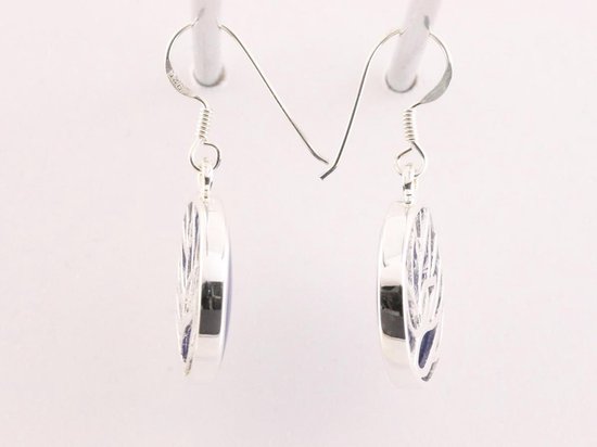 Ronde zilveren lotus oorbellen op lapis lazuli afbeelding 2