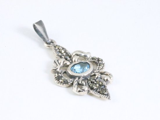 Zilveren hanger met amethist en marcasiet aan ketting afbeelding 2