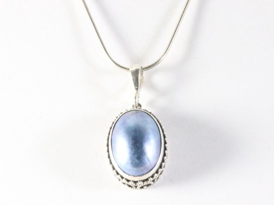 Bewerkte zilveren hanger met Tahiti parel aan ketting afbeelding 4