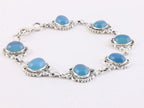 Bewerkte zilveren schakelarmband met blauwe chalcedoon afbeelding 2