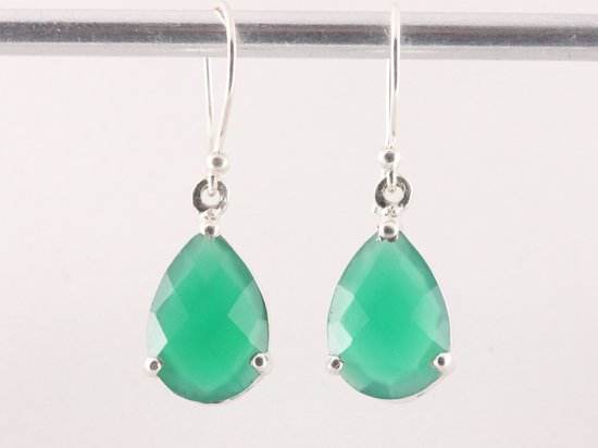 Zilveren oorbellen met groene onyx afbeelding 4