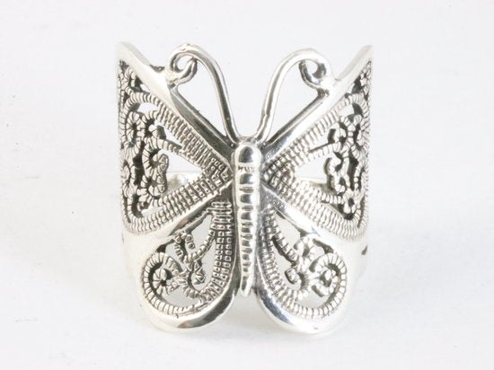 Grote zilveren vlinder ring afbeelding 4