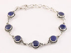 Bewerkte zilveren schakelarmband met gefacetteerde lapis lazuli afbeelding 1