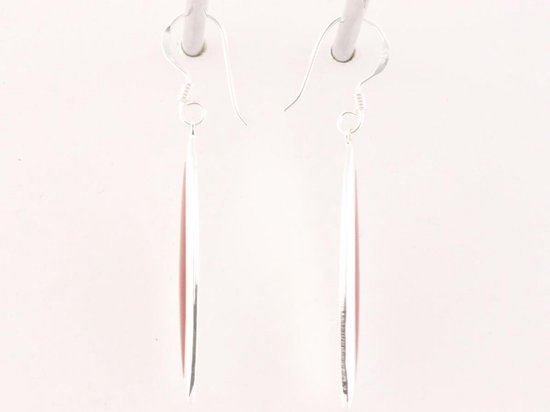 Lange fijne zilveren oorbellen met rode koraal steen afbeelding 2