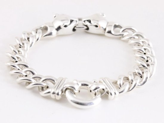 Zilveren armband met gourmet schakels en tijgerkoppen afbeelding 3