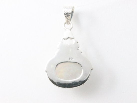 Bewerkte zilveren hanger met regenboog maansteen afbeelding 3