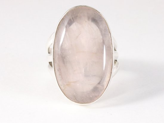 Grote ovale zilveren ring met rozenkwarts afbeelding 4