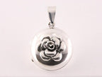 Rond hoogglans zilveren medaillon met bloem afbeelding 4