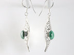 Lange bewerkte zilveren oorbellen met malachiet afbeelding 2