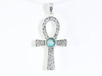 Bewerkte zilveren ankh hanger met blauwe topaas afbeelding 4