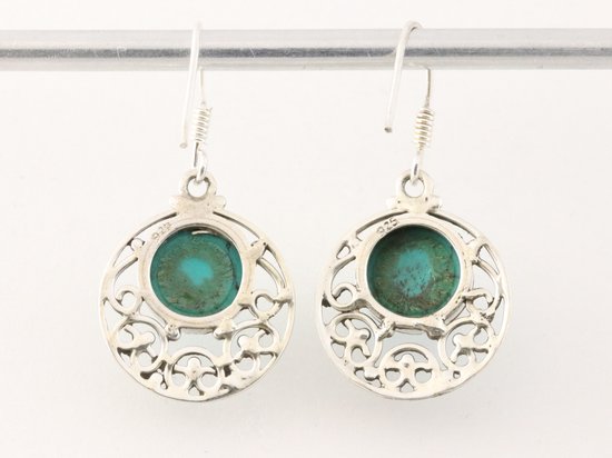 Ronde opengewerkte zilveren oorbellen met turkoois afbeelding 3