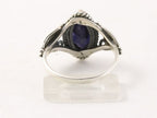 Fijne bewerkte zilveren ring met blauwe saffier afbeelding 3
