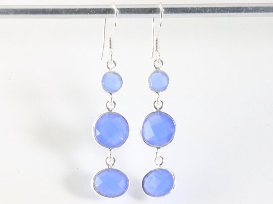 Lange zilveren oorbellen met blauwe chalcedoon afbeelding 3