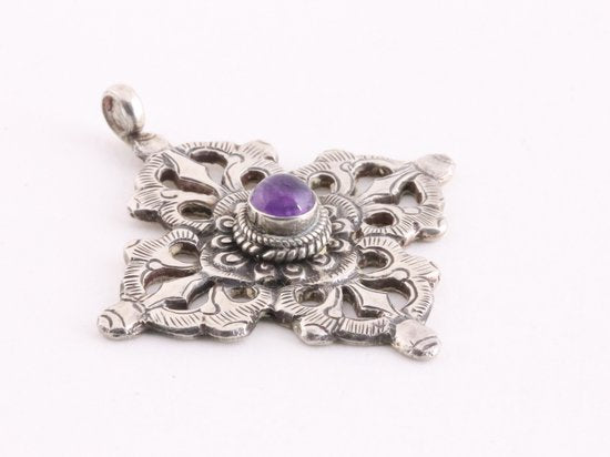 Traditionele zilveren dubbele vajra hanger met amethist afbeelding 2
