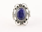 Opengewerkte zilveren ring met blauwe saffier afbeelding 4