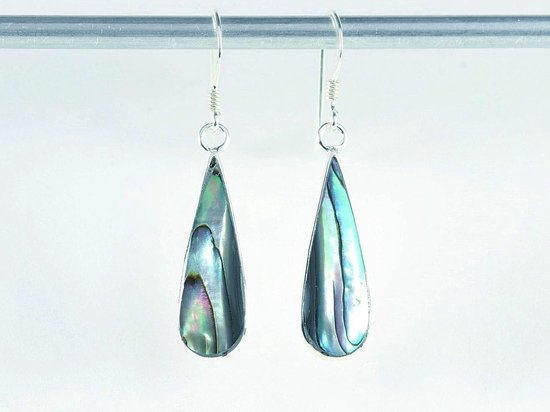Druppelvormige zilveren oorbellen met abalone schelp afbeelding 3