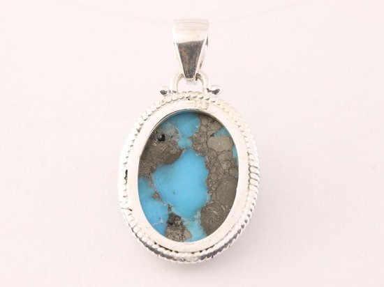Bewerkte zilveren hanger met blauwe Mohave turkoois afbeelding 3