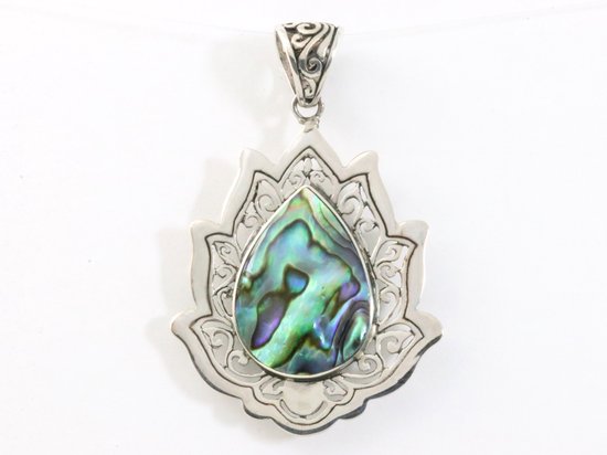 Grote zilveren lotus bloem hanger met abalone schelp afbeelding 3