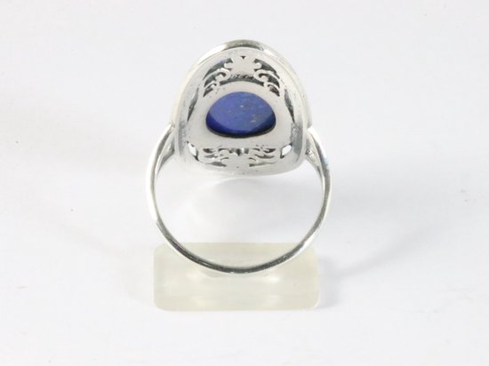 Langwerpige opengewerkte zilveren ring met lapis lazuli afbeelding 3