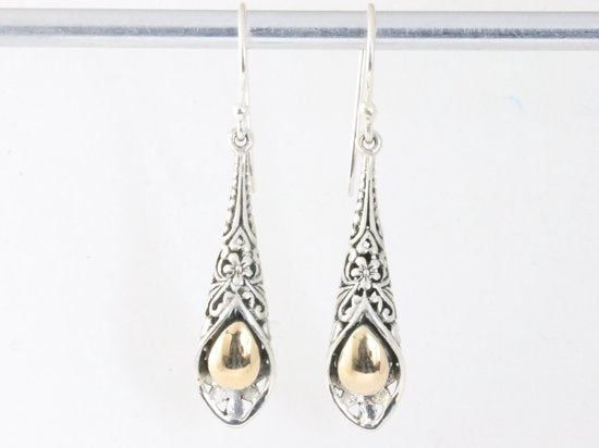 Traditionele bewerkte zilveren oorbellen met 18k gouden decoratie afbeelding 4