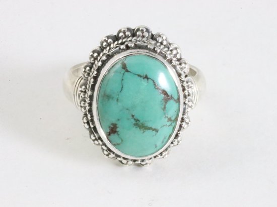 Traditionele zware bewerkte zilveren ring met Tibetaanse turkoois afbeelding 4