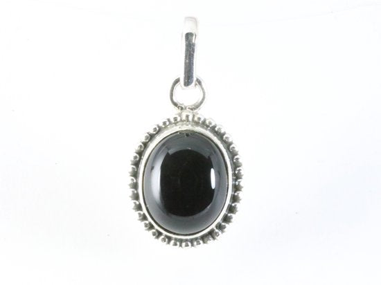 Fijne bewerkte ovale zilveren hanger met onyx afbeelding 4