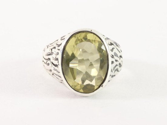 Bewerkte zilveren herenring met lemonkwarts afbeelding 3