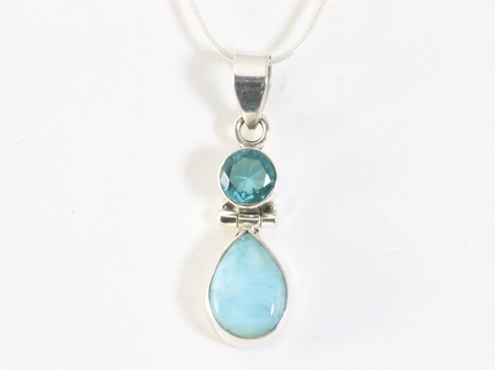 Zilveren hanger met larimar en blauwe topaas aan ketting afbeelding 4