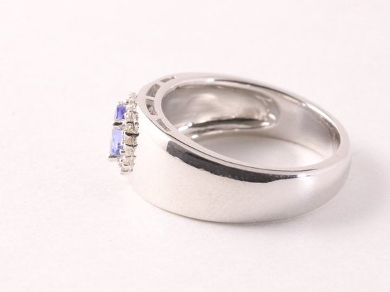 Hoogglans zilveren ring met tanzaniet en witte topaas afbeelding 2