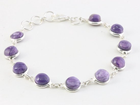 Fijne zilveren armband met paarse charoiet afbeelding 2
