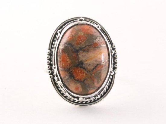 Zware bewerkte zilveren ring met rode turkoois afbeelding 4