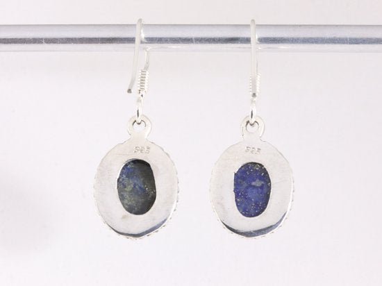 Bewerkte ovale zilveren oorbellen met lapis lazuli afbeelding 3