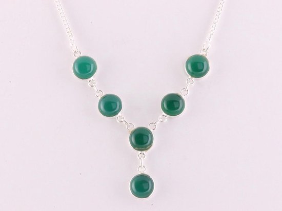 Fijne zilveren ketting met groene onyx afbeelding 6