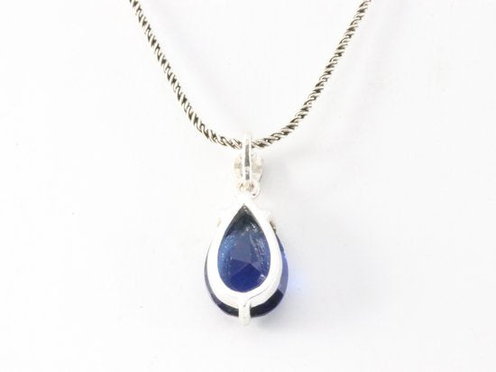 Zilveren hanger met blauwe saffier en marcasiet aan ketting afbeelding 2