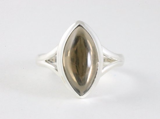 Hoogglans zilveren ring met rookkwarts afbeelding 4