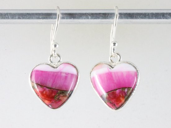 Hartvormige zilveren oorbellen met spin oyster Arizona turkoois afbeelding 3