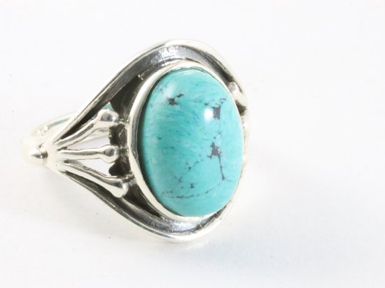 Bewerkte zilveren ring met turkoois afbeelding 1