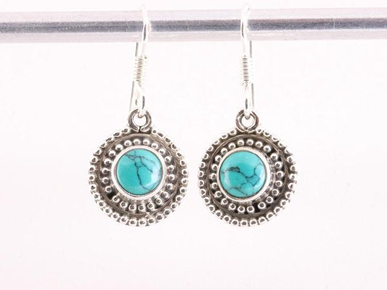 Fijne bewerkte ronde zilveren oorbellen met turkoois afbeelding 1
