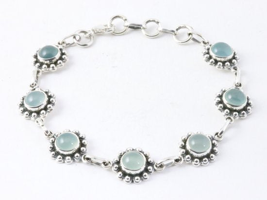 Bewerkte zilveren armband met aqua chalcedoon afbeelding 1