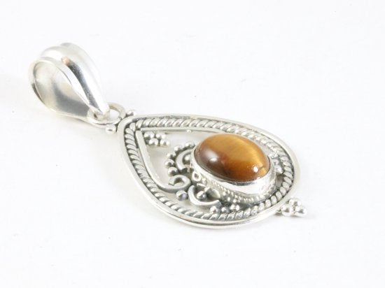 Opengewerkte zilveren hanger met tijgeroog afbeelding 2