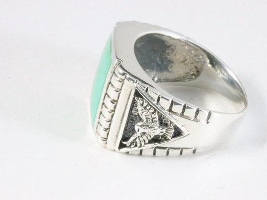 Zware bewerkte zilveren ring met groene turkoois afbeelding 2