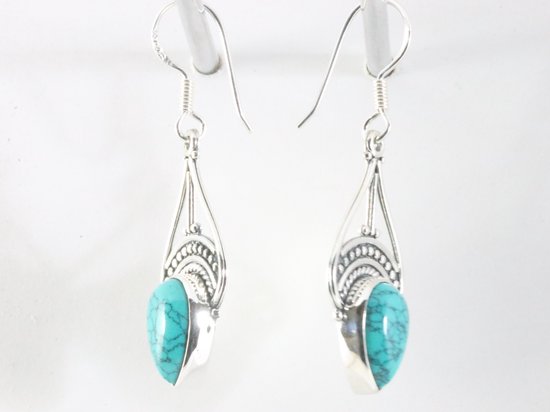 Opengewerkte zilveren oorbellen met turkoois afbeelding 2