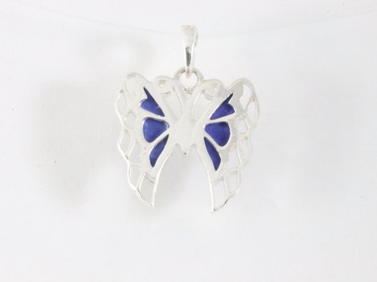Fijne zilveren vlinder hanger met lapis lazuli afbeelding 3