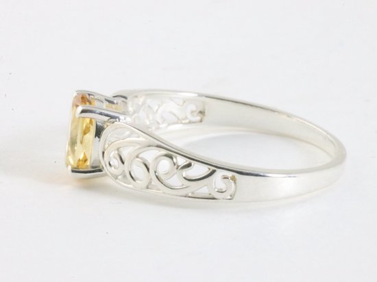 Fijne opengewerkte hoogglans zilveren ring met citrien afbeelding 2