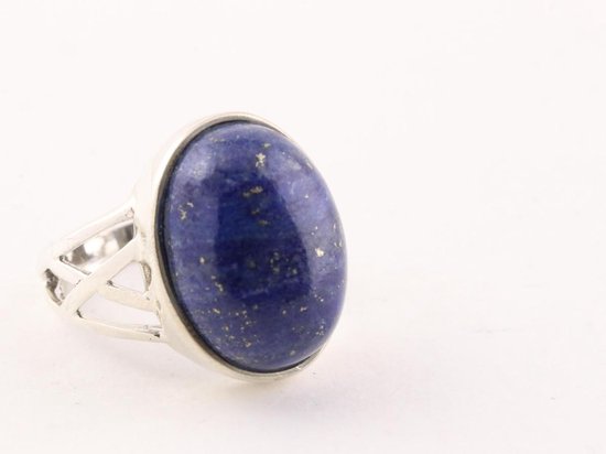 Opengewerkte zilveren ring met lapis lazuli afbeelding 1