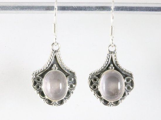 Bewerkte zilveren oorbellen met rozenkwarts afbeelding 1